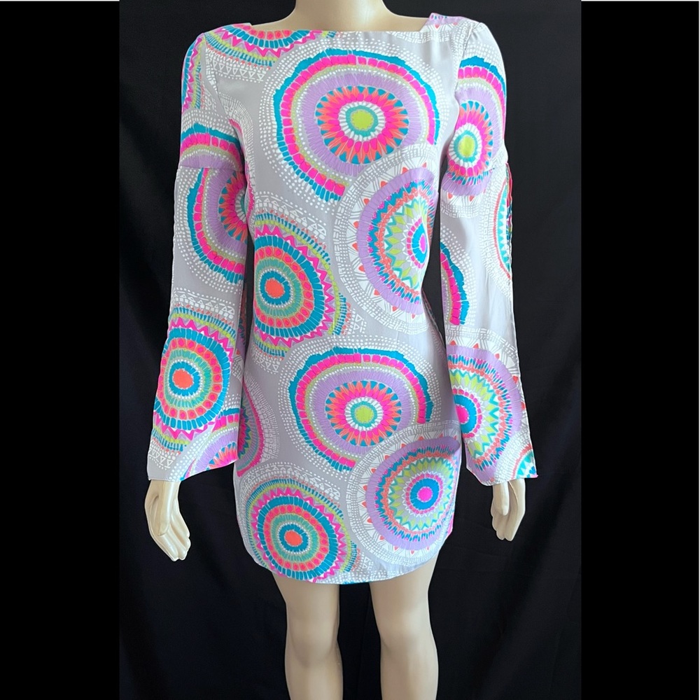 Alice & Trixie Silk Dress Abstract Mandala Print Sheath Size X-Small Retro